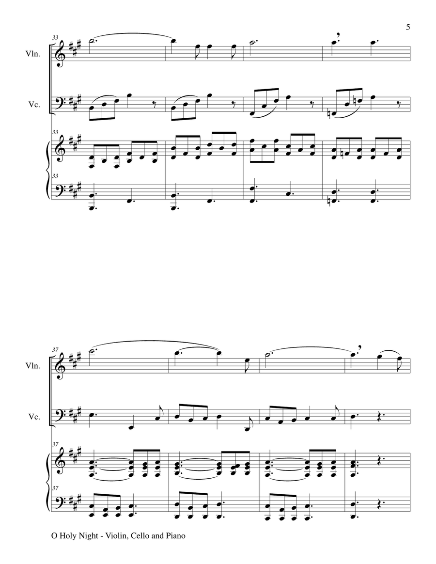 O HOLY NIGHT (Trio – Violin, Cello and Piano with Parts) Piano Trio scores gallery preview page 6
