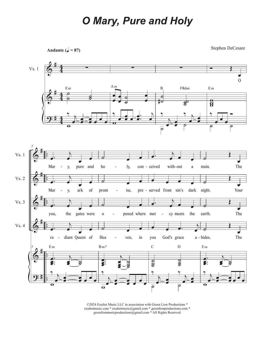 O Mary, Pure and Holy (Duet for Soprano and Tenor solo) Tenor Voice scores gallery preview page 1