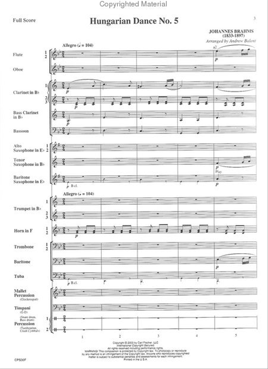 Hungarian Dance No. 5 Concert Band scores gallery preview page 2