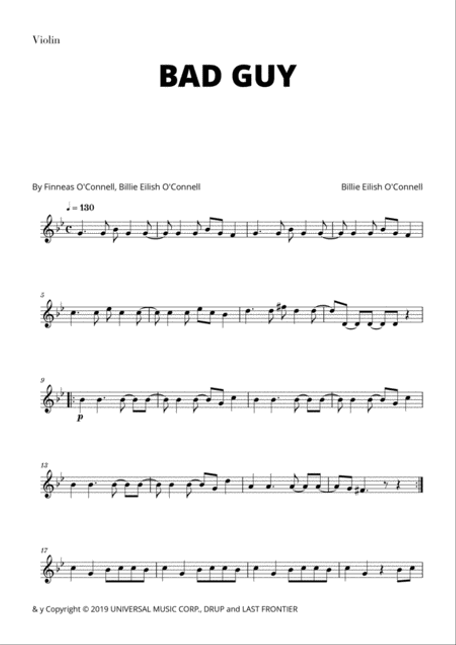 Bad Guy Violin Solo scores gallery preview page 1