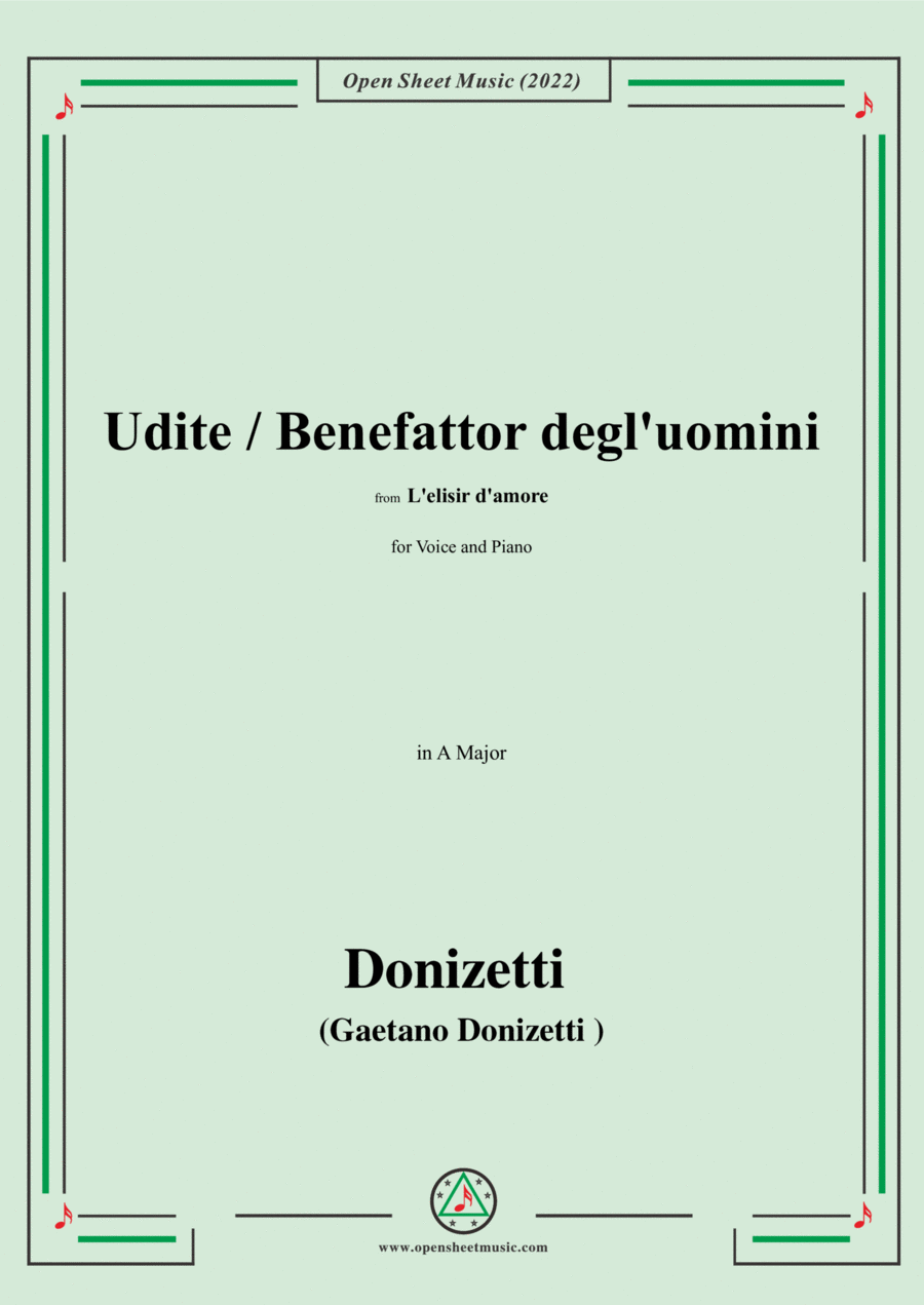 Donizetti-Udite/Benefattor degl'uomini,from L'elisir d'amore Voice scores gallery preview page 1
