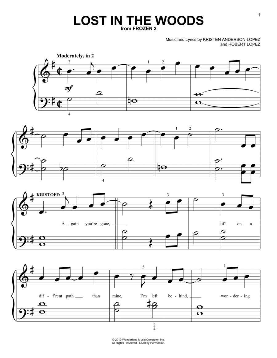 Lost In The Woods (from Disney's Frozen 2) Easy Piano scores gallery preview page 1
