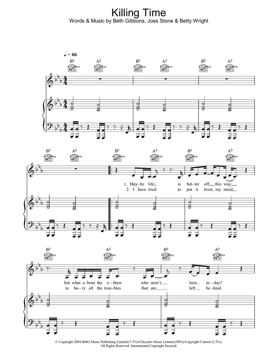 Killing Time Piano, Vocal, Guitar scores gallery preview page 1
