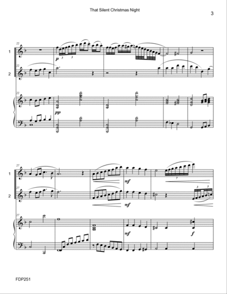 THAT SILENT CHRISTMAS NIGHT medley - FLUTE DUET (or Flute & Violin) with Piano Flute scores gallery preview page 3