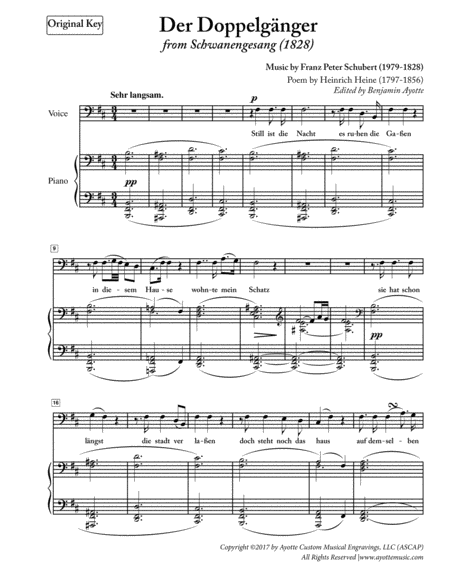 Schubert - Der Doppelganger - Original Key B Minor