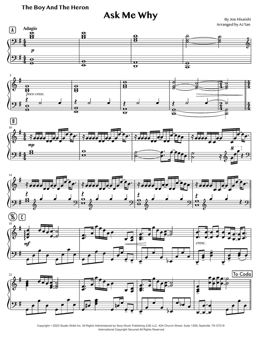Ask Me Why (Mahito's Commitment) Piano Solo scores gallery preview page 1