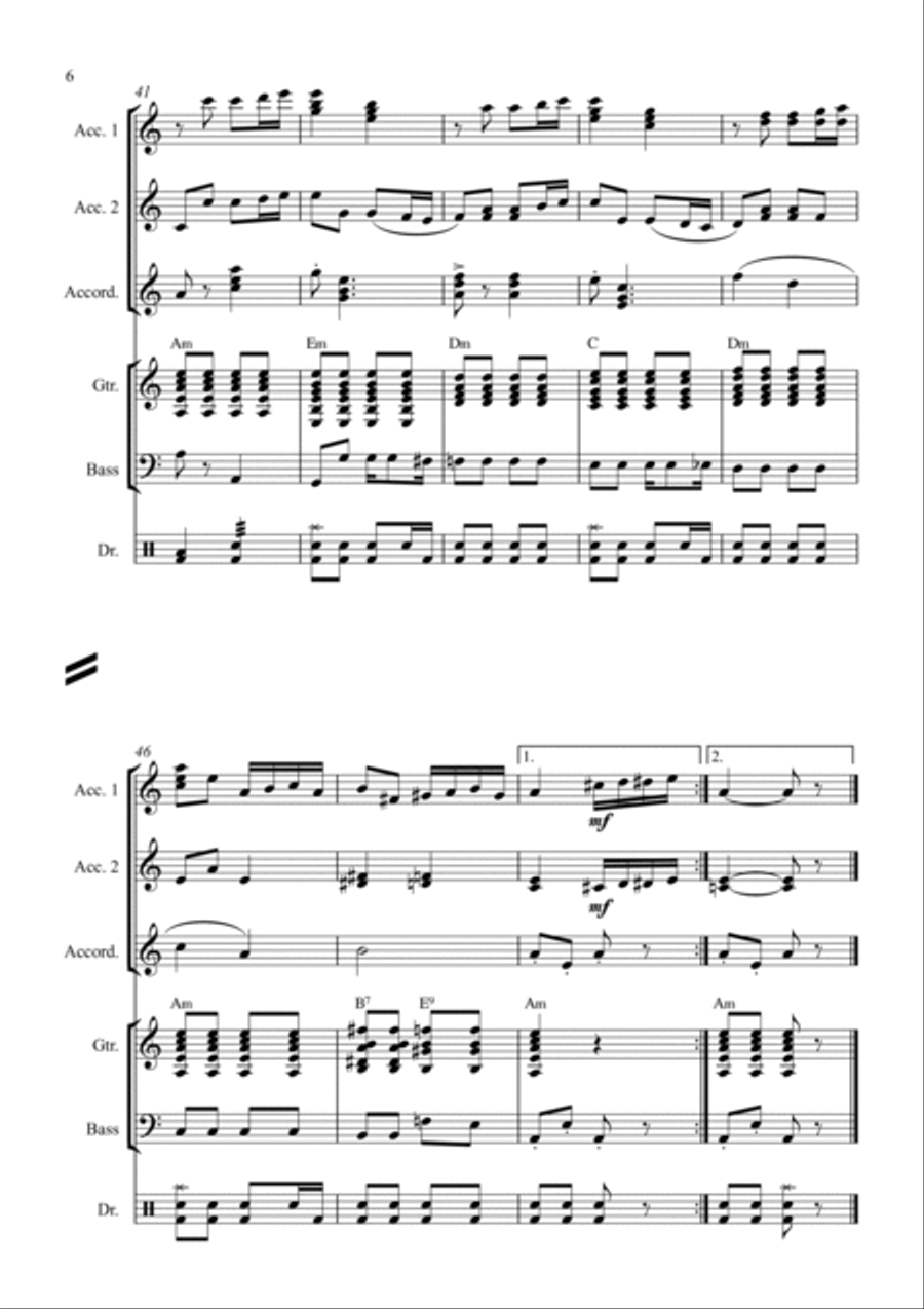 Gardel: Por una Cabeza, tango (Accordion orchestra) Chamber Music scores gallery preview page 6