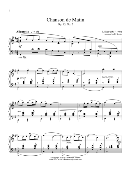 Chanson de Matin Op. 15 No. 2, for piano solo image number null