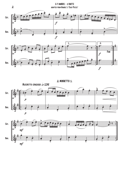 5 Duets for Cornet & Baritone (treble clef). Adapted from G F Handel's 'Easy Pieces for Piano' image number null