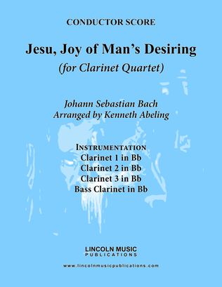 Book cover for Bach - Jesu, Joy of Man’s Desiring (for Clarinet Quartet)