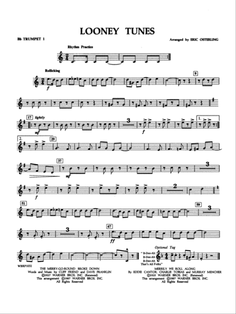 Looney Tunes: 1st B-flat Trumpet Concert Band scores gallery preview page 1