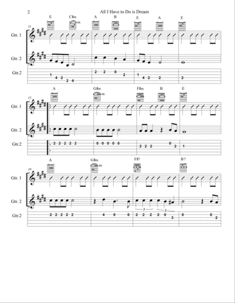 All I Have To Do Is Dream Guitar Tablature scores gallery preview page 2