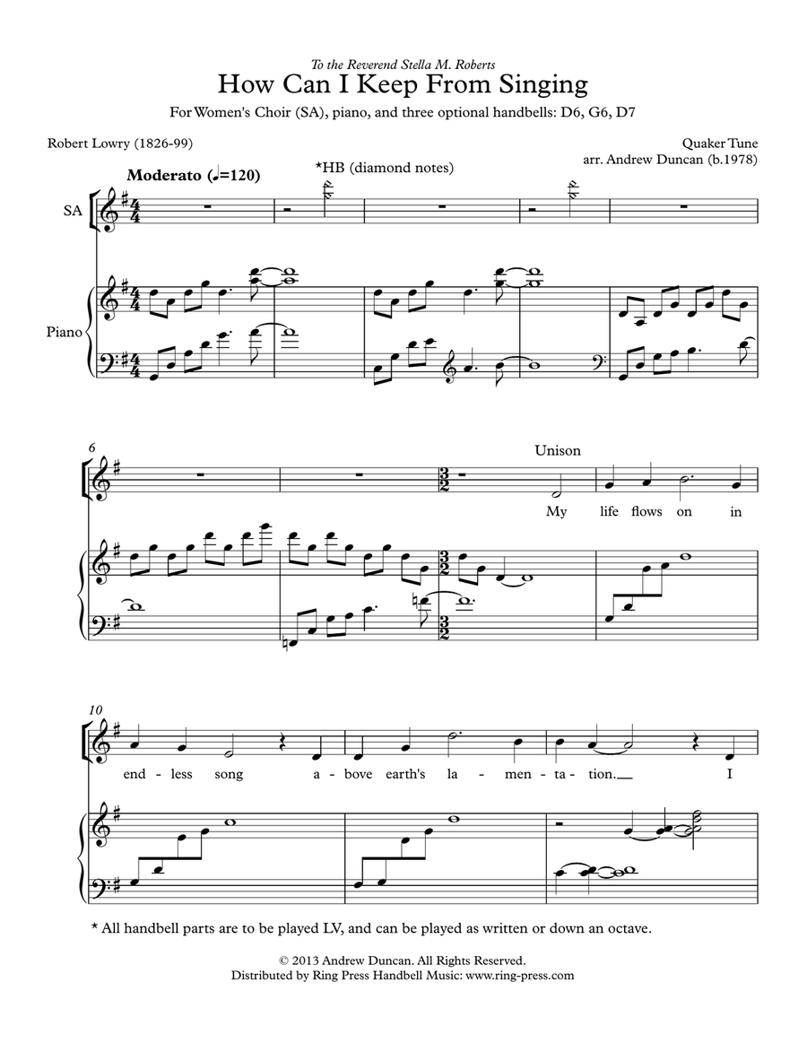 How Can I Keep from Singing - SSAA and piano SSAA scores gallery preview page 1