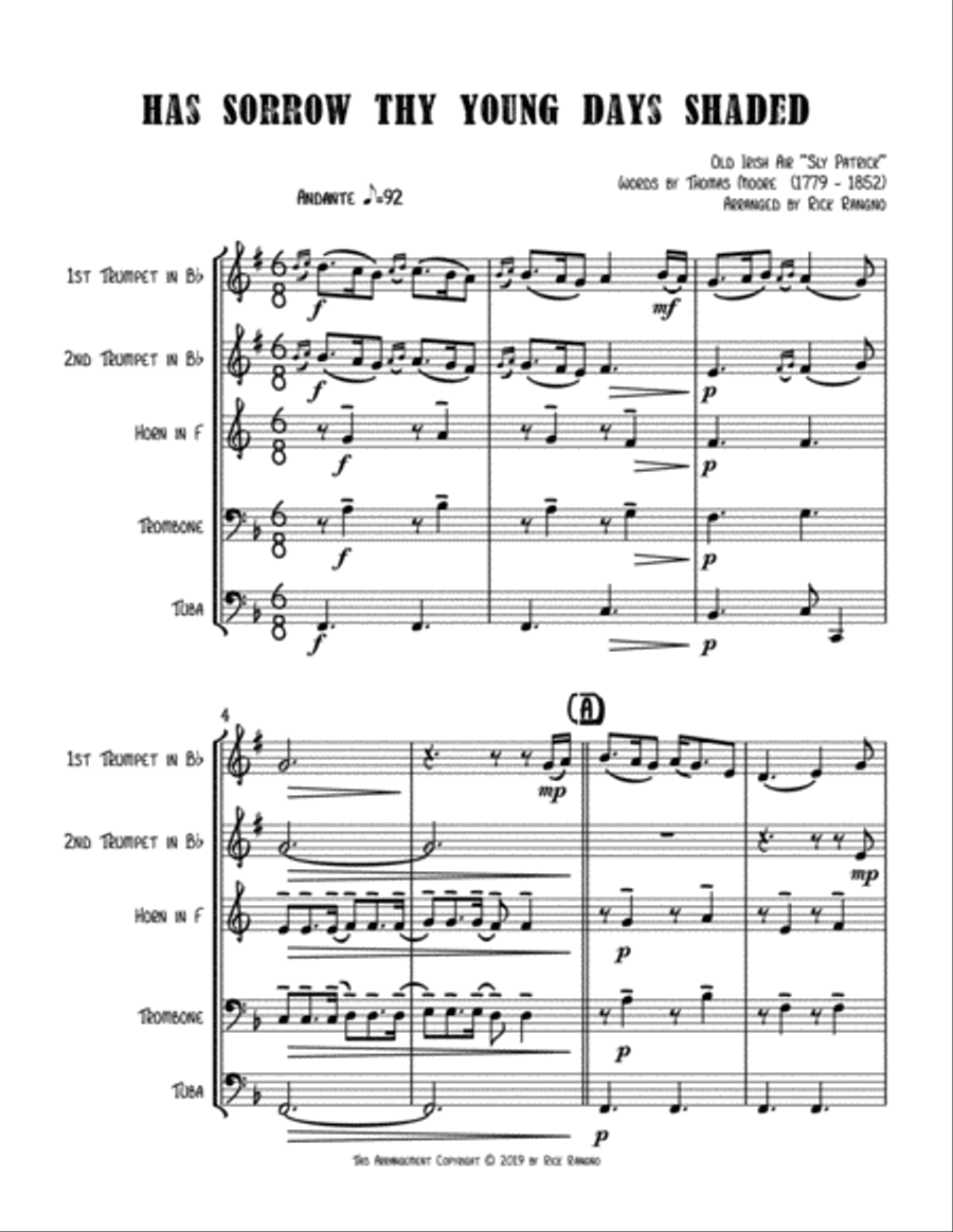 Has Sorrow Thy Young Days Shaded Brass Ensemble scores gallery preview page 1