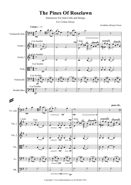 The Pines Of Roselawn, Intermezzo For Solo Cello and Strings (Standard Arrangement)