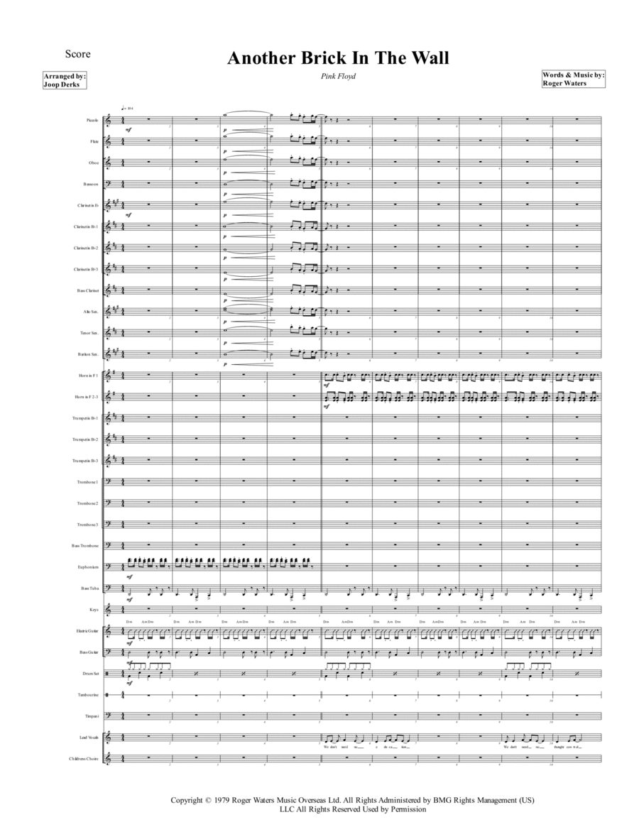 Another Brick In The Wall Concert Band scores gallery preview page 1