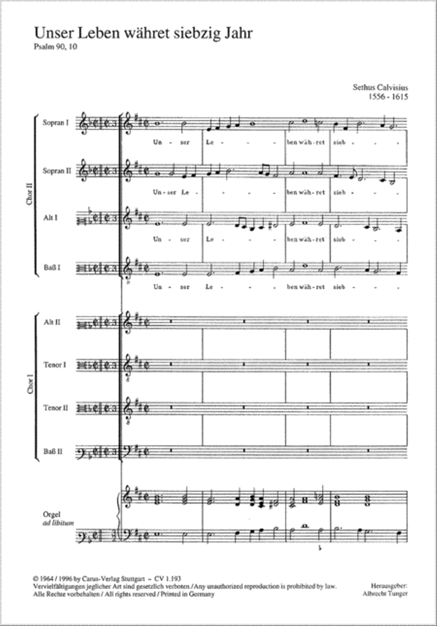 Unser Leben wahret siebzig Jahr Choir scores gallery preview page 1