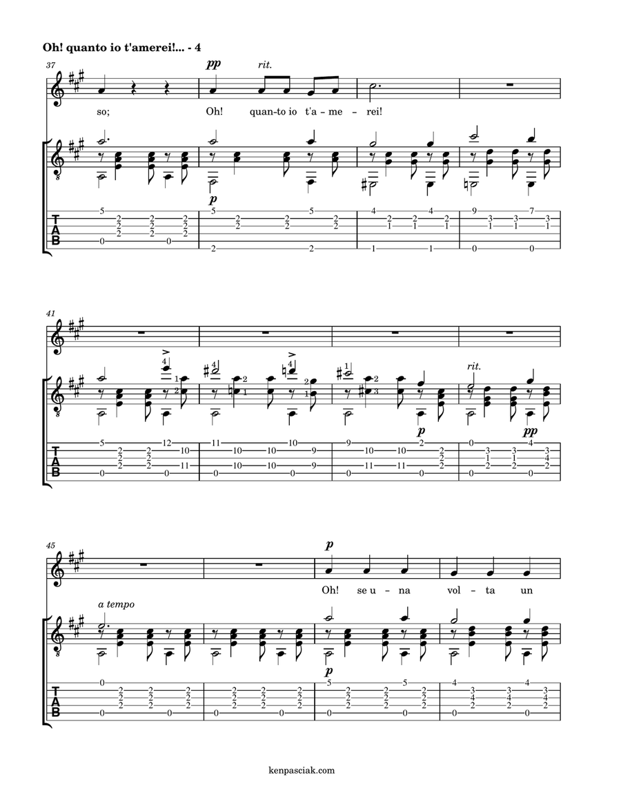 Oh quanto io t'amerei (for Voice and Guitar) Chamber Music scores gallery preview page 6