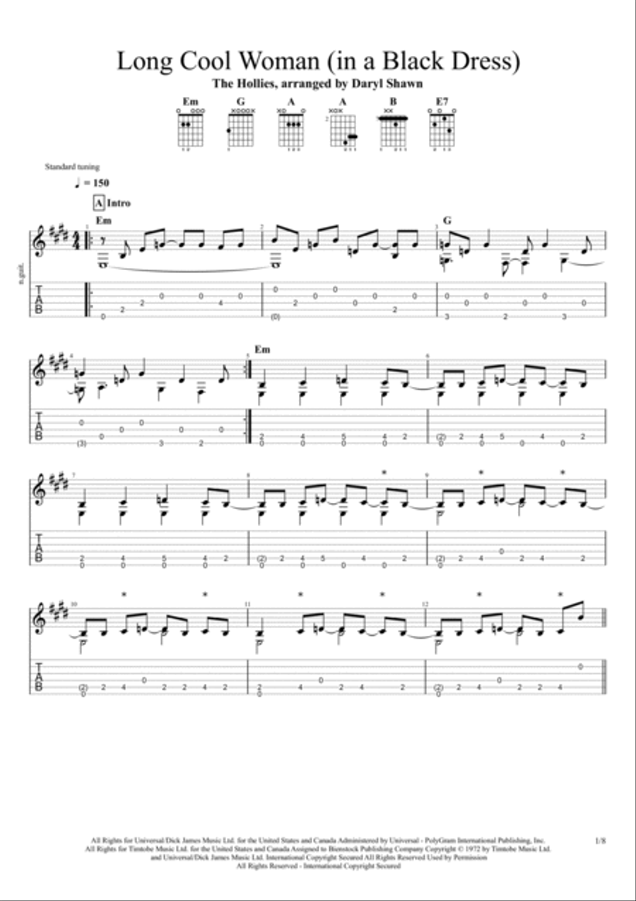Long Cool Woman (in A Black Dress) Guitar Tablature scores gallery preview page 2