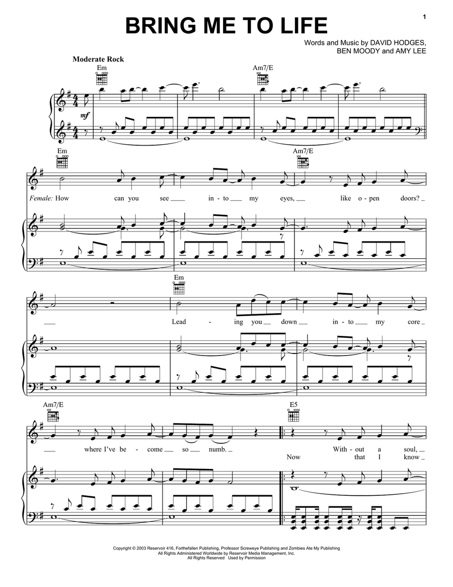 Bring Me To Life Acoustic Guitar scores gallery preview page 1