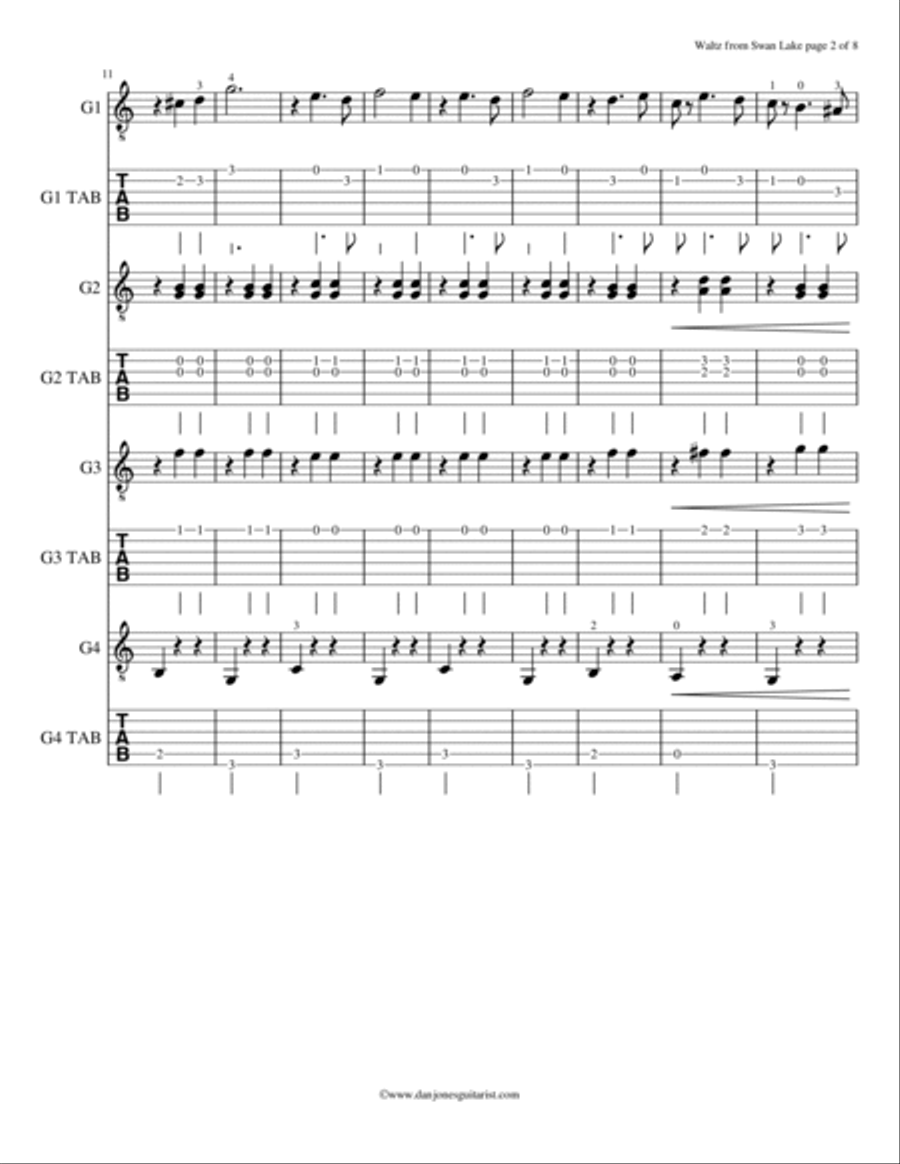 Waltz from Swan Lake for Easy Guitar Ensemble Guitar Ensemble scores gallery preview page 3