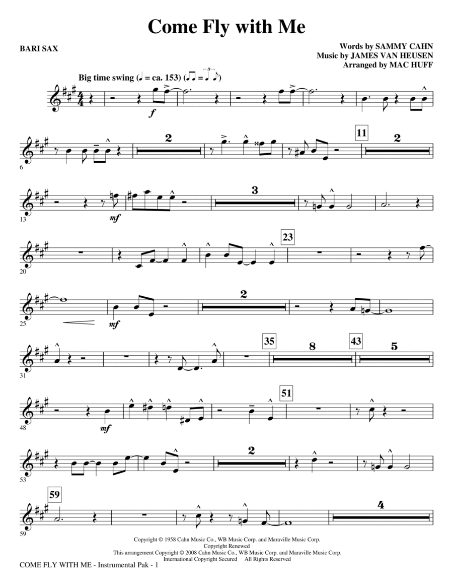 Come Fly With Me - Baritone Sax Choir scores gallery preview page 1