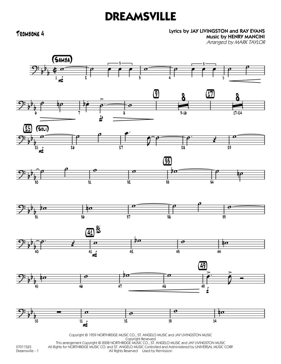 Dreamsville - Trombone 4 Jazz Ensemble scores gallery preview page 1