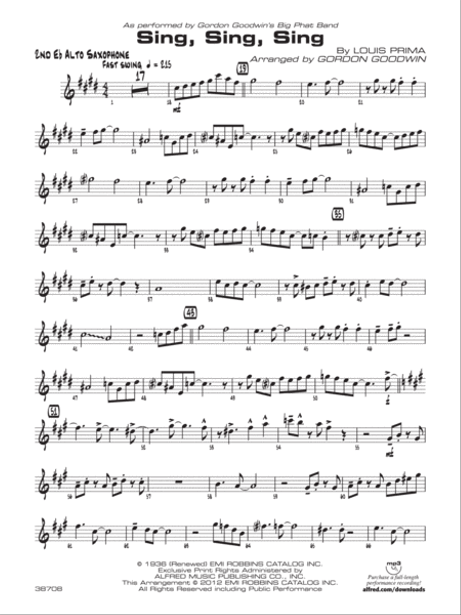 Sing, Sing, Sing: 2nd E-flat Alto Saxophone Jazz Ensemble scores gallery preview page 1