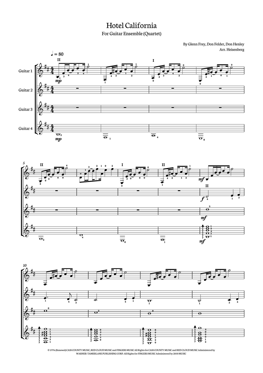 Hotel California Guitar Ensemble scores gallery preview page 1