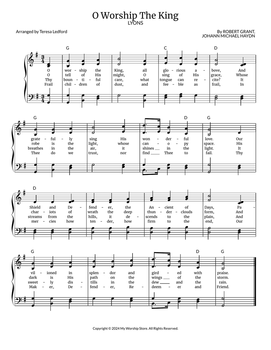 O Worship The King O Worship The King Piano, Vocal, Guitar scores gallery preview page 1