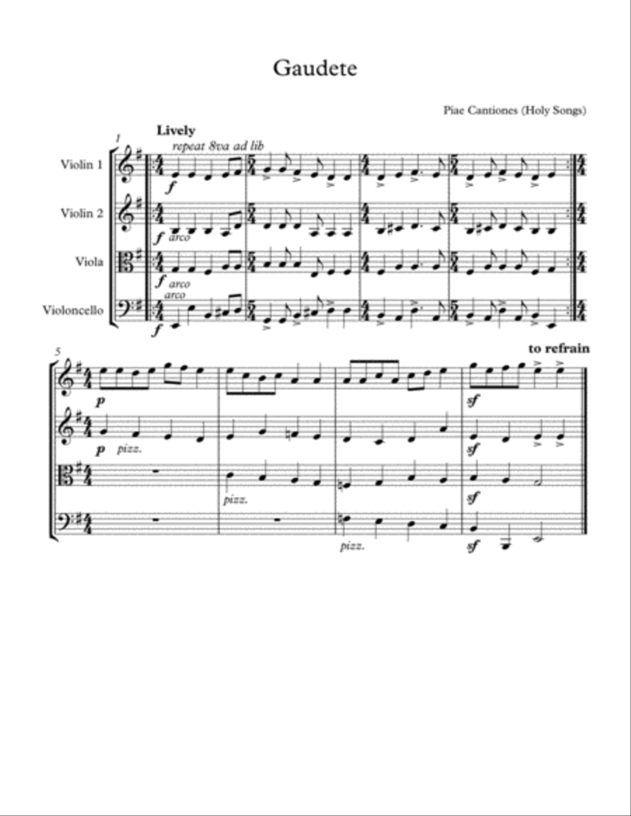 Gaudete - easy string quartet String Quartet scores gallery preview page 1