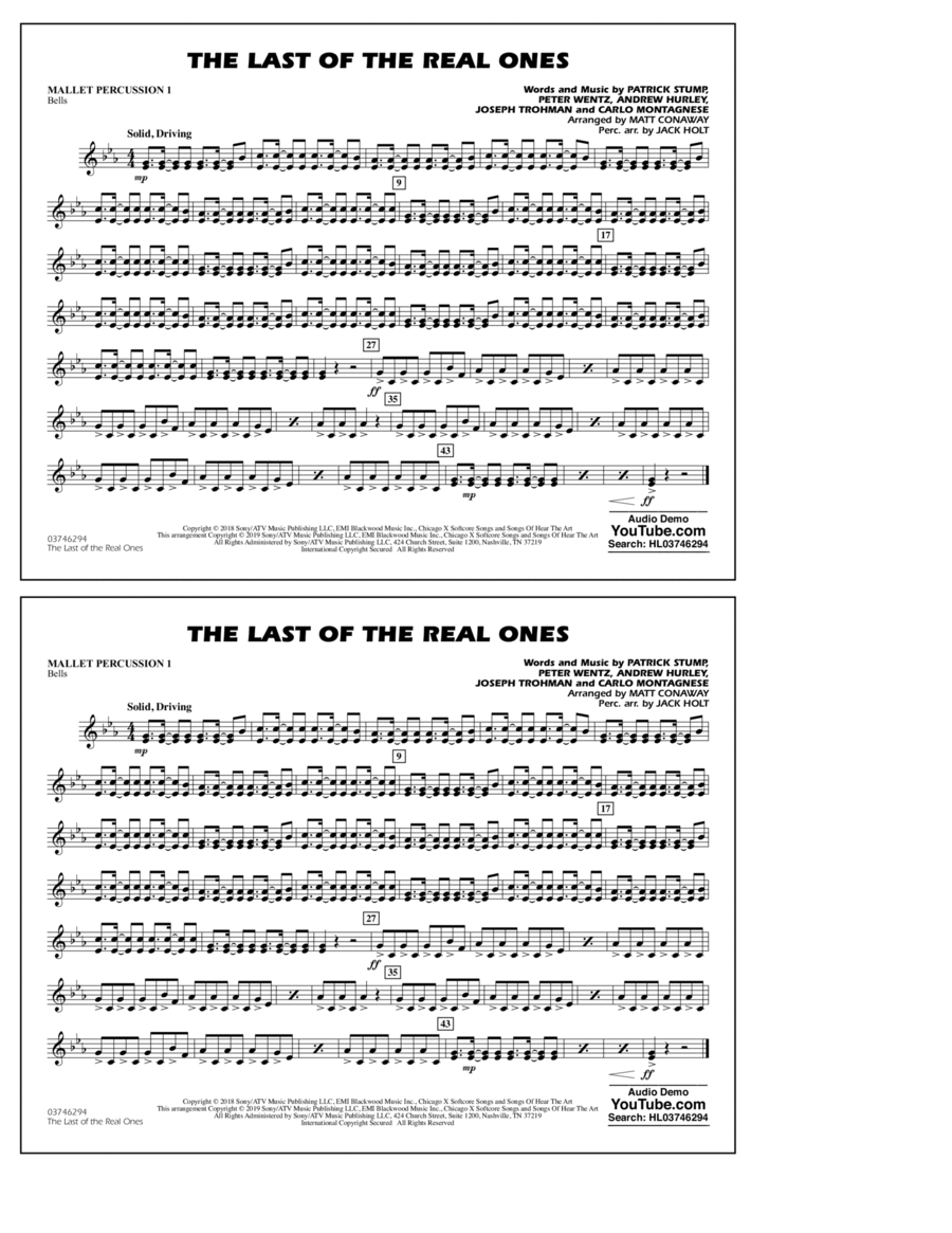 Last of the Real Ones (arr. Matt Conaway) - Mallet Percussion 1 Percussion scores gallery preview page 1