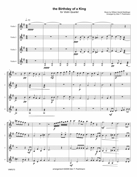 THE BIRTHDAY OF A KING - VIOLIN QUARTET or 3 Violins & Viola (unaccompanied) image number null