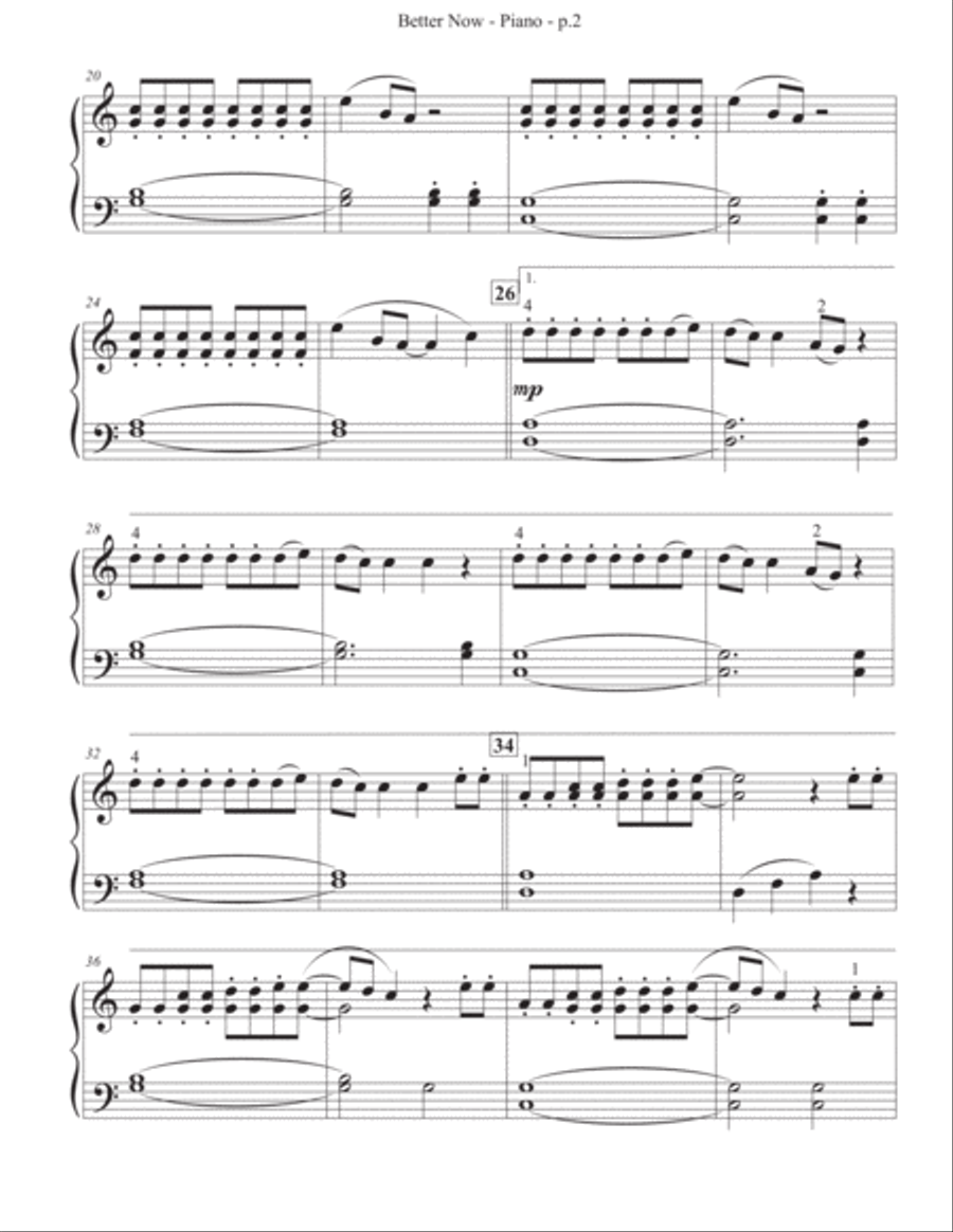 Better Now Piano Solo scores gallery preview page 3