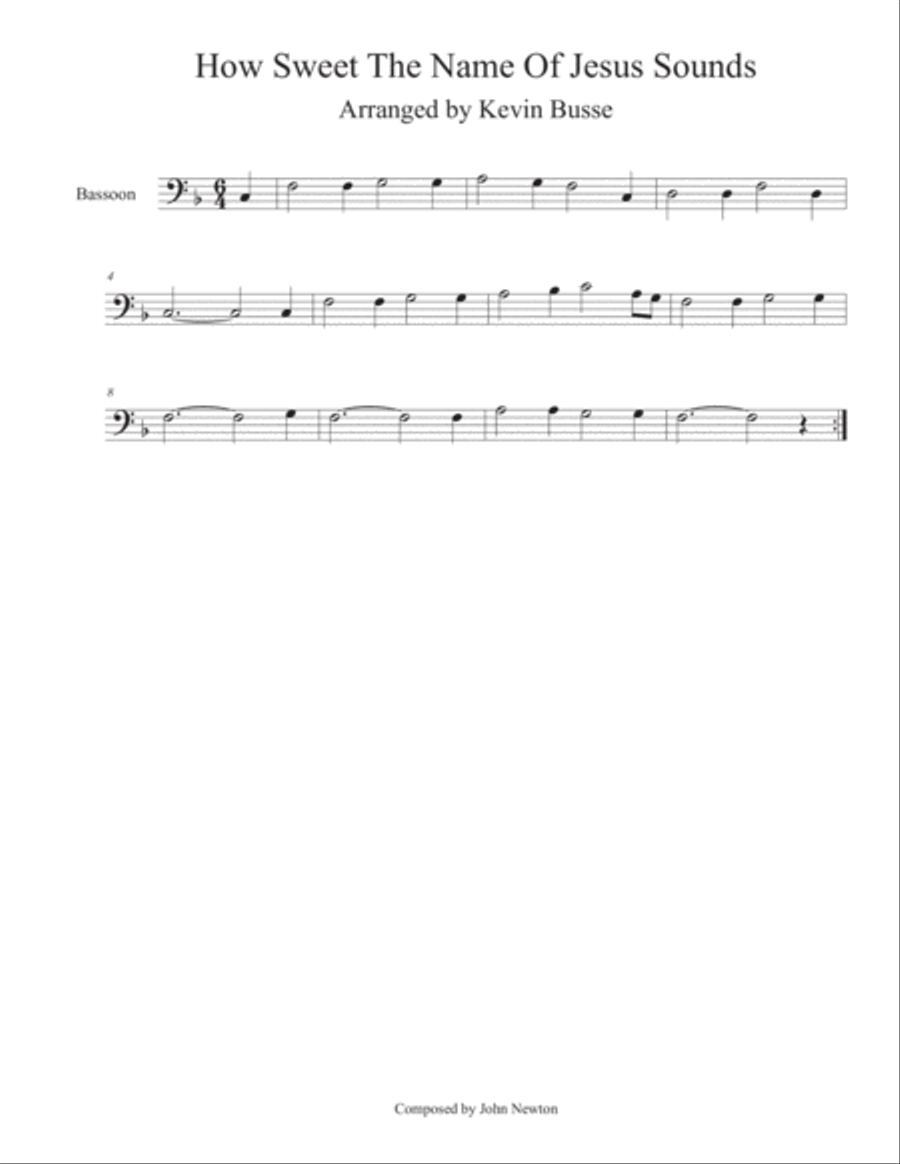 How Sweet The Name Of Jesus Sounds - Bassoon Bassoon Solo scores gallery preview page 1