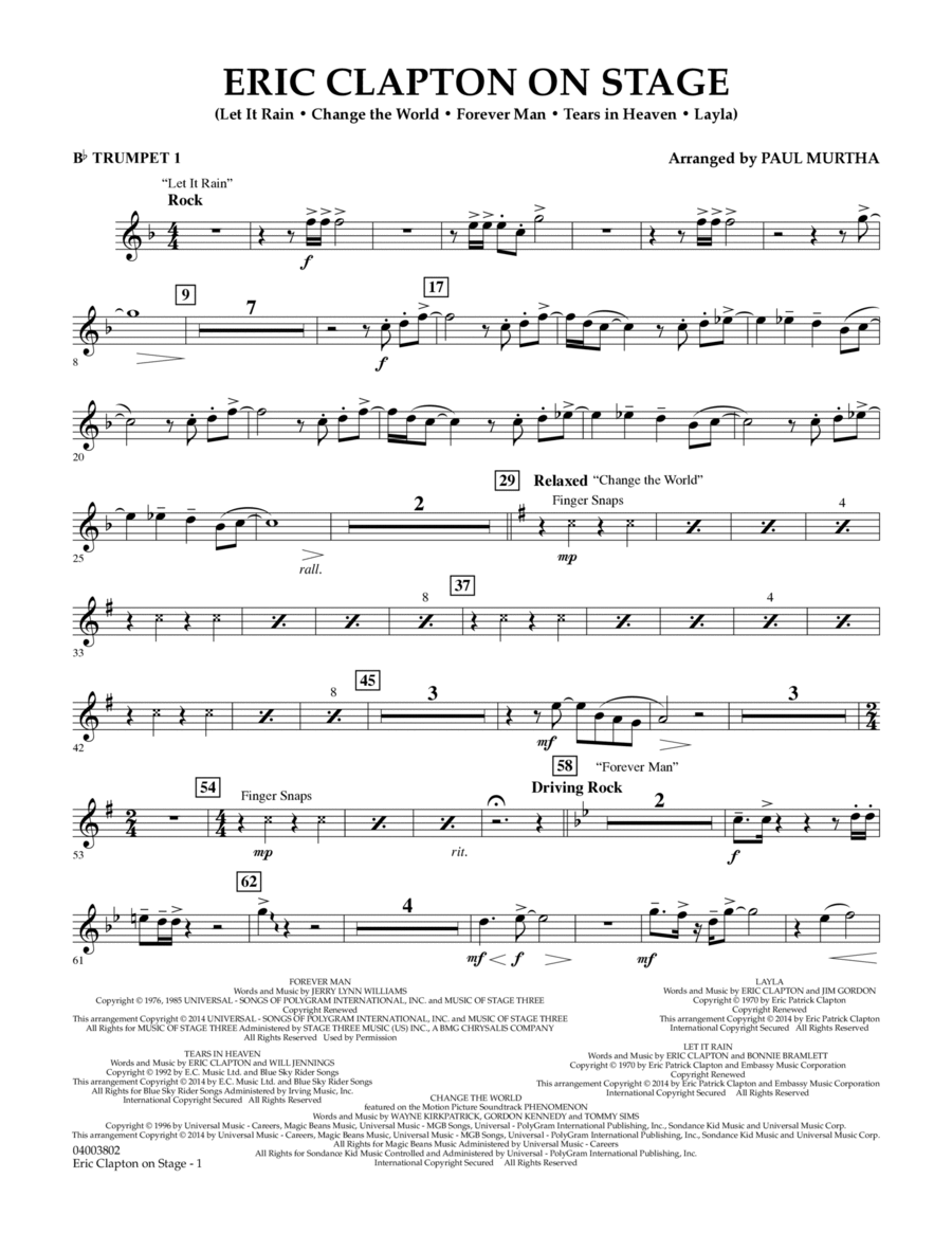 Eric Clapton on Stage - Bb Trumpet 1 Concert Band scores gallery preview page 1