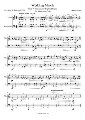 Wedding March from A Midsummer Night's Dream, Op. 61 - F Mendelssohn (Violin & Cello) excerpt