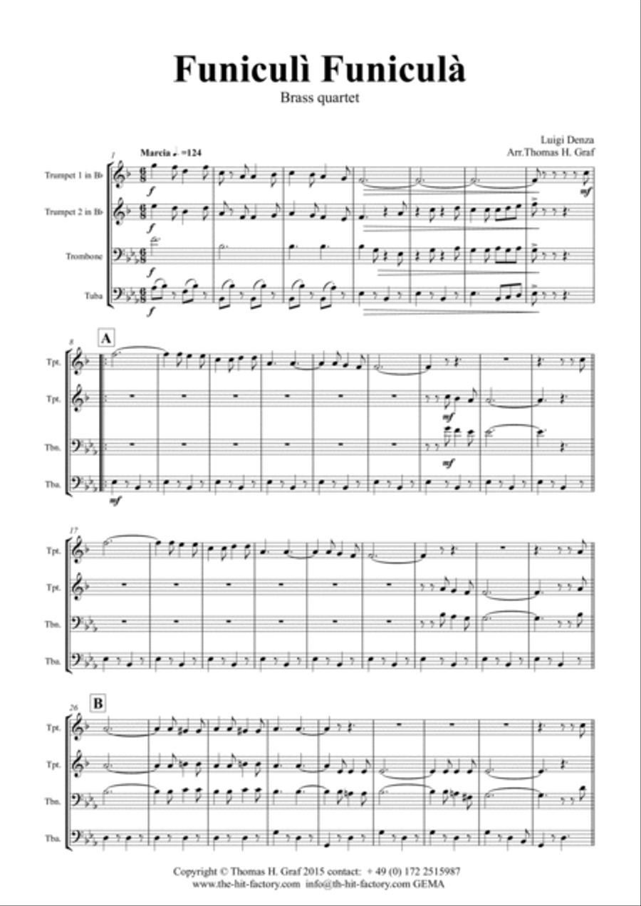 Funiculi Funicula - Italian Evergreen - Brass Quartet Brass Quartet scores gallery preview page 2