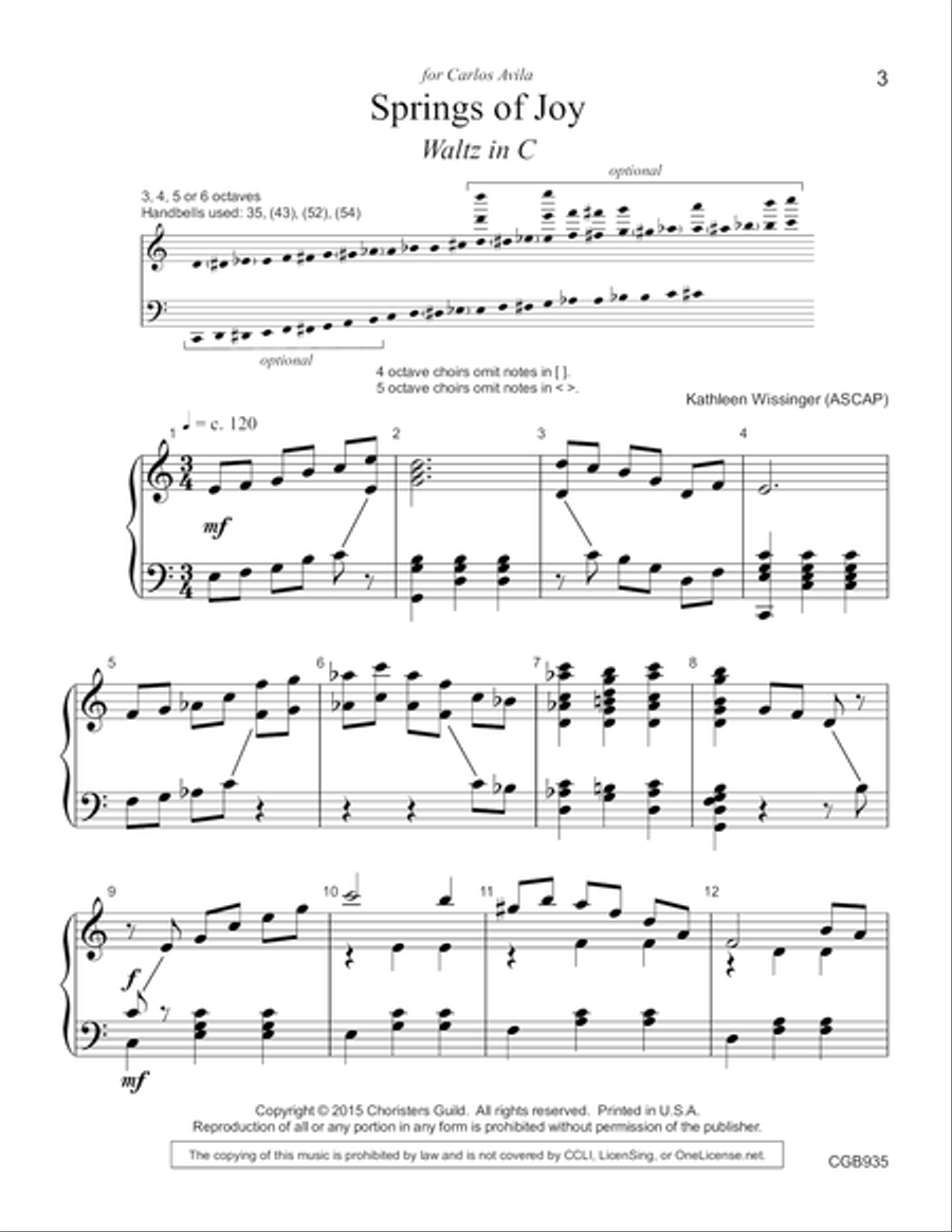 Springs of Joy [Waltz in C] Handbell Choir scores gallery preview page 2
