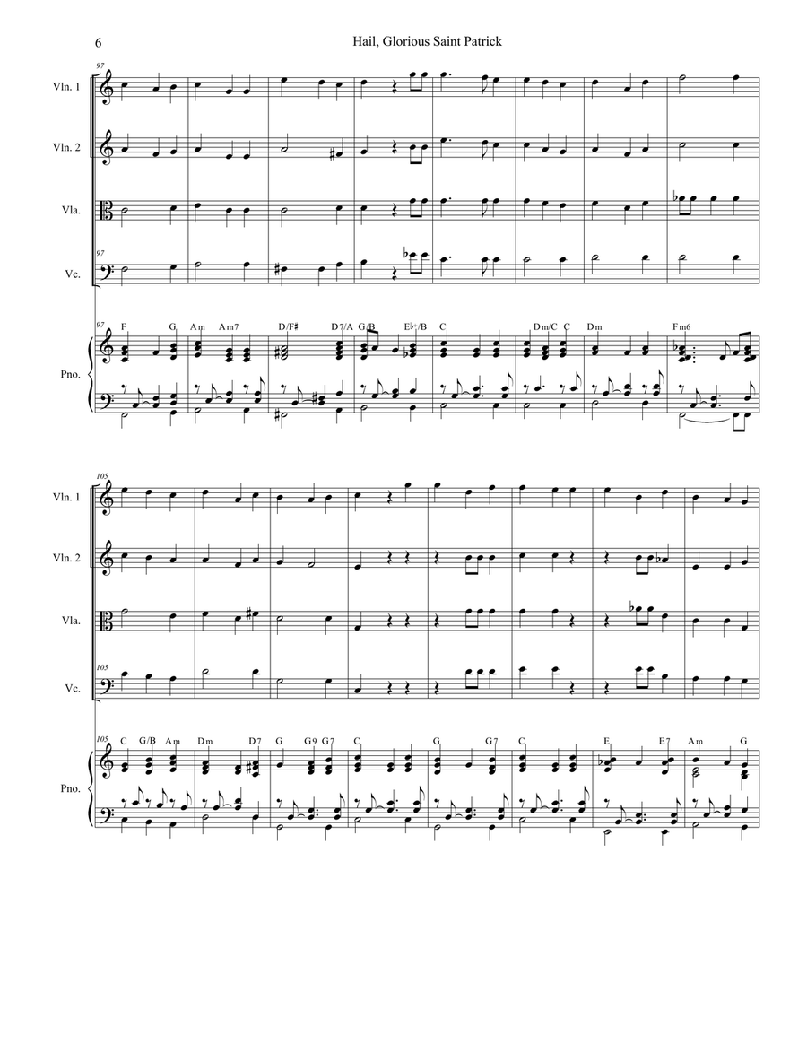 Hail, Glorious Saint Patrick (String Quartet and Piano) String Quartet scores gallery preview page 6