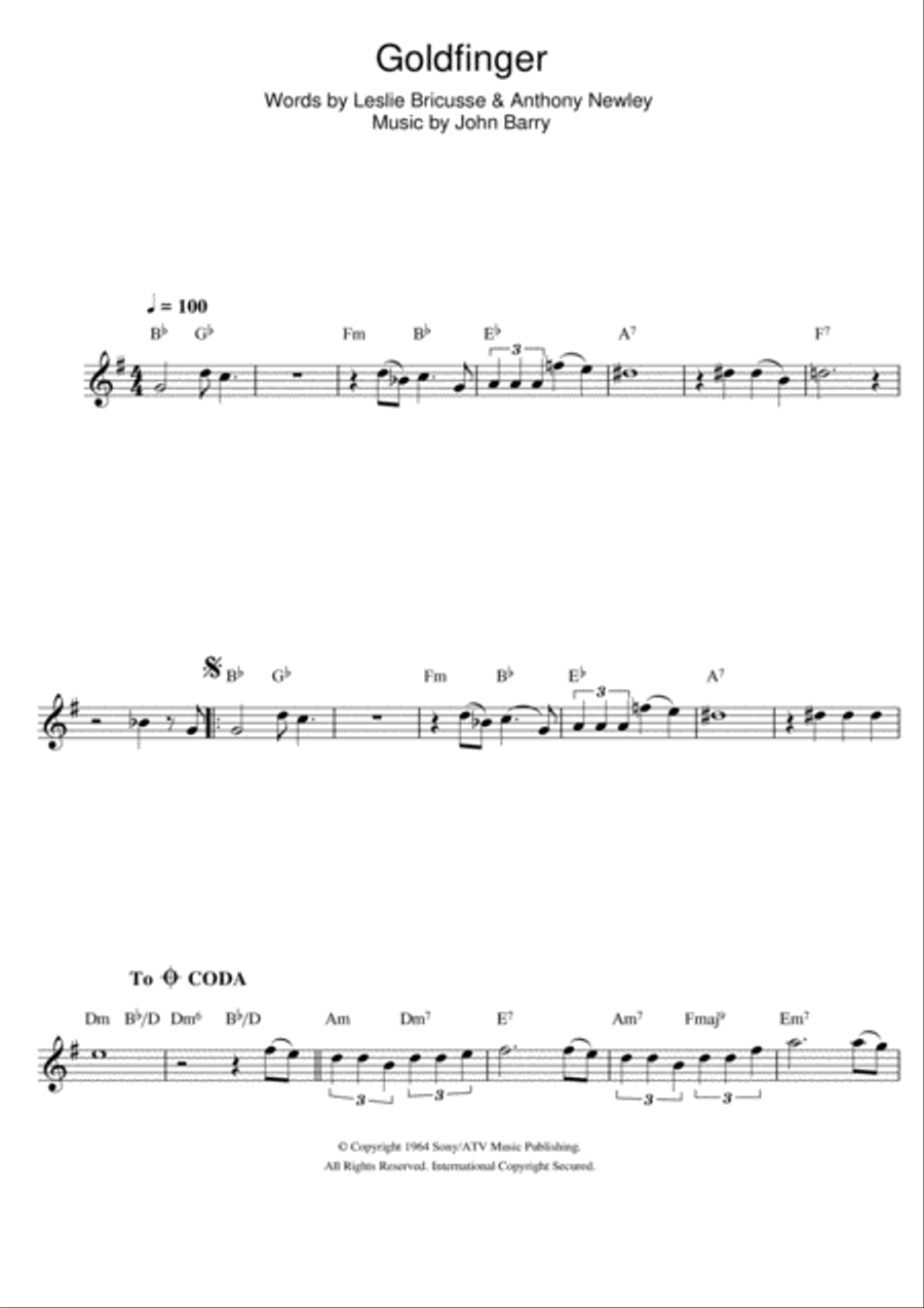 Goldfinger (from James Bond: 'Goldfinger') Clarinet Solo scores gallery preview page 1