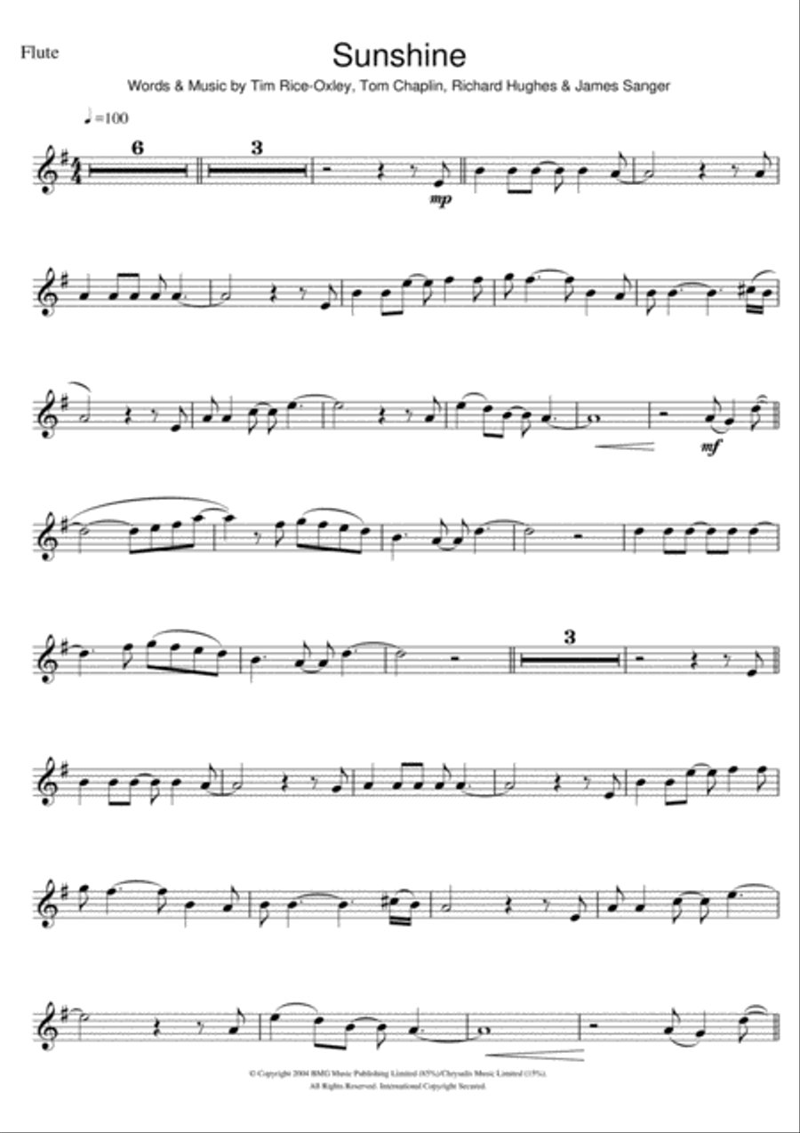 Sunshine Flute Solo scores gallery preview page 1