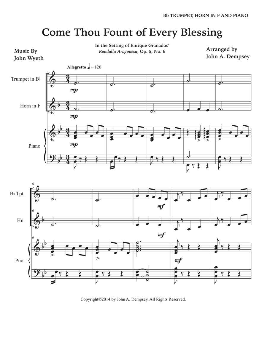 Come Thou Fount of Every Blessing (Trio for Trumpet, Horn in F and Piano) Brass Trio scores gallery preview page 5