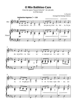 O Mio Babbino Caro - for alto (in D flat major)