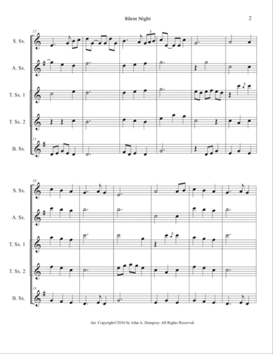 Silent Night (Sax Quintet: SATTB) Saxophone Quintet scores gallery preview page 6