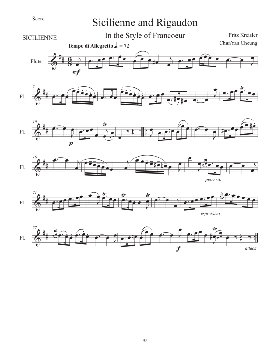 Sicilienne and Rigaudon Chamber Music scores gallery preview page 1