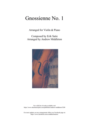 Book cover for Gnossienne No. 1 arranged for Violin and Piano