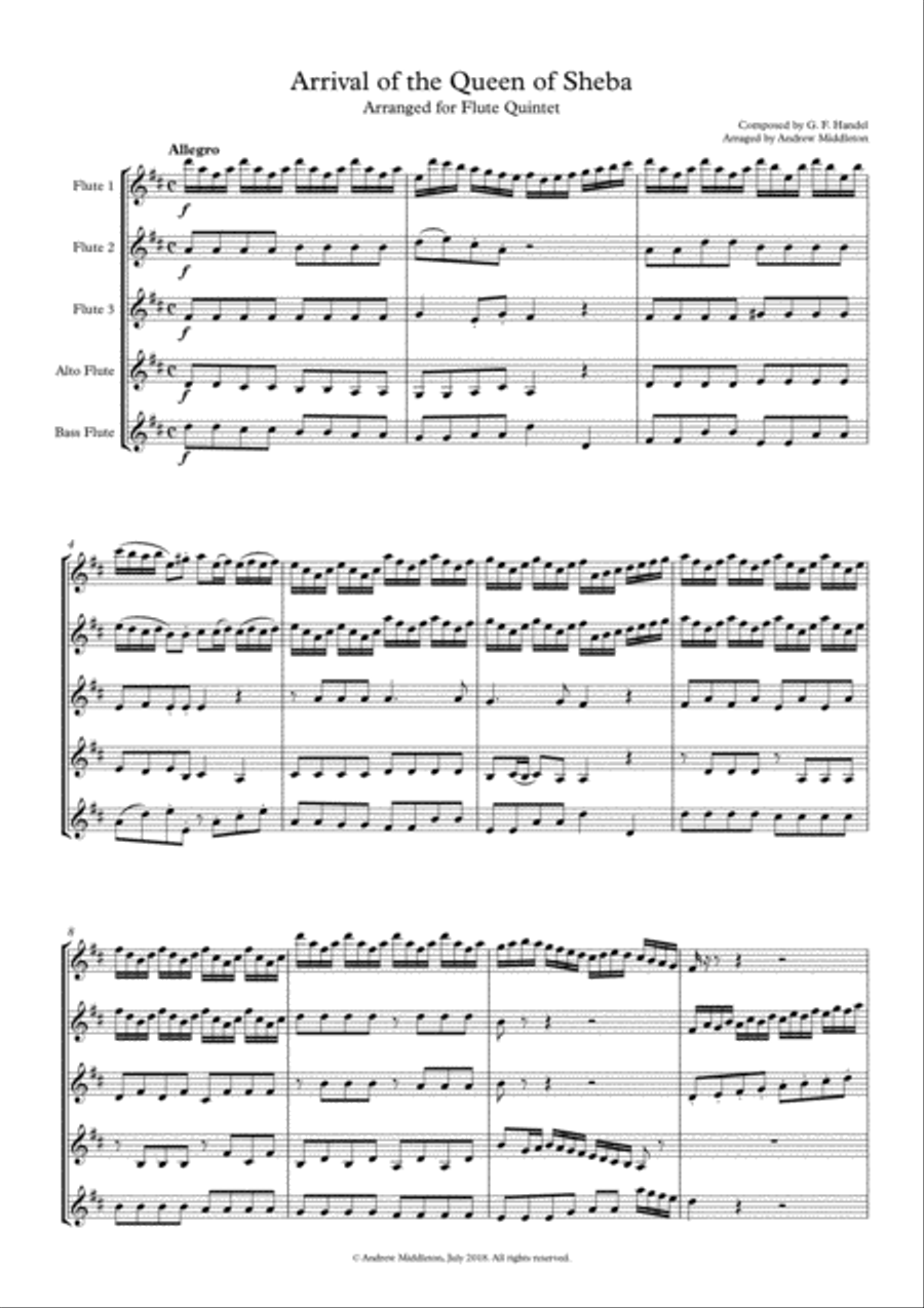 Arrival of the Queen of Sheba arranged for Flute Quintet Woodwind Quintet scores gallery preview page 3