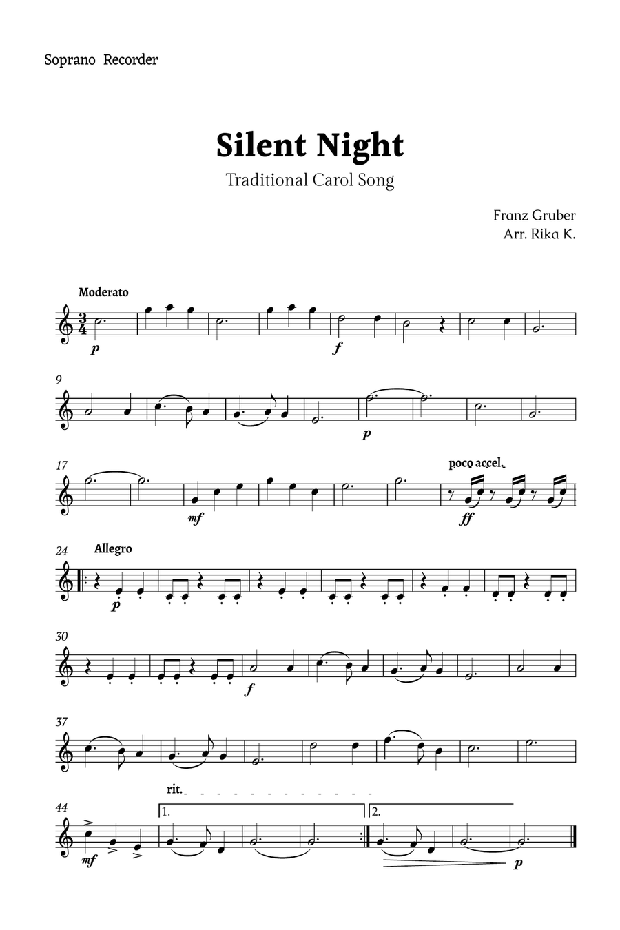 Silent Night for Recorder Trio Chamber Music scores gallery preview page 3