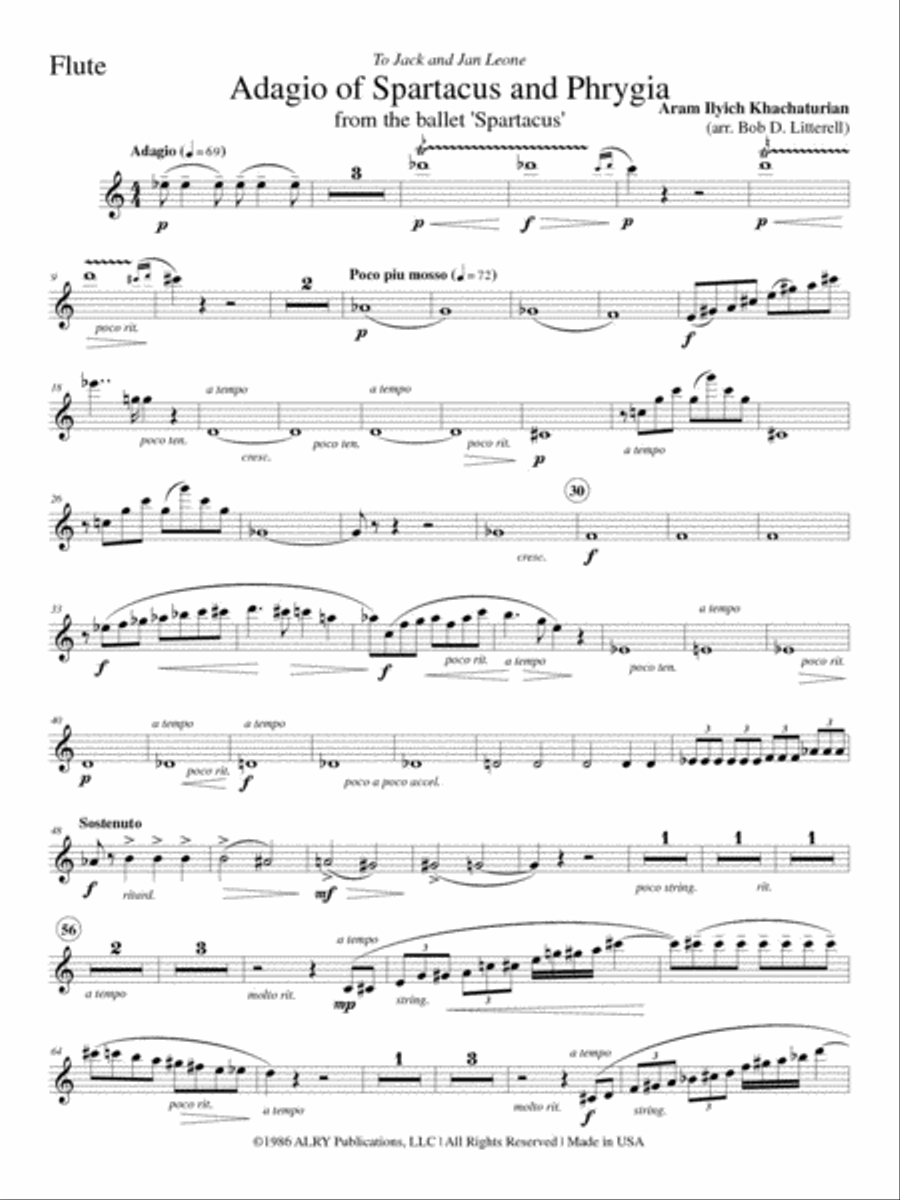 Adagio (from Spartacus) for Flute, Violin, Viola, Cello and Harp Flute scores gallery preview page 3